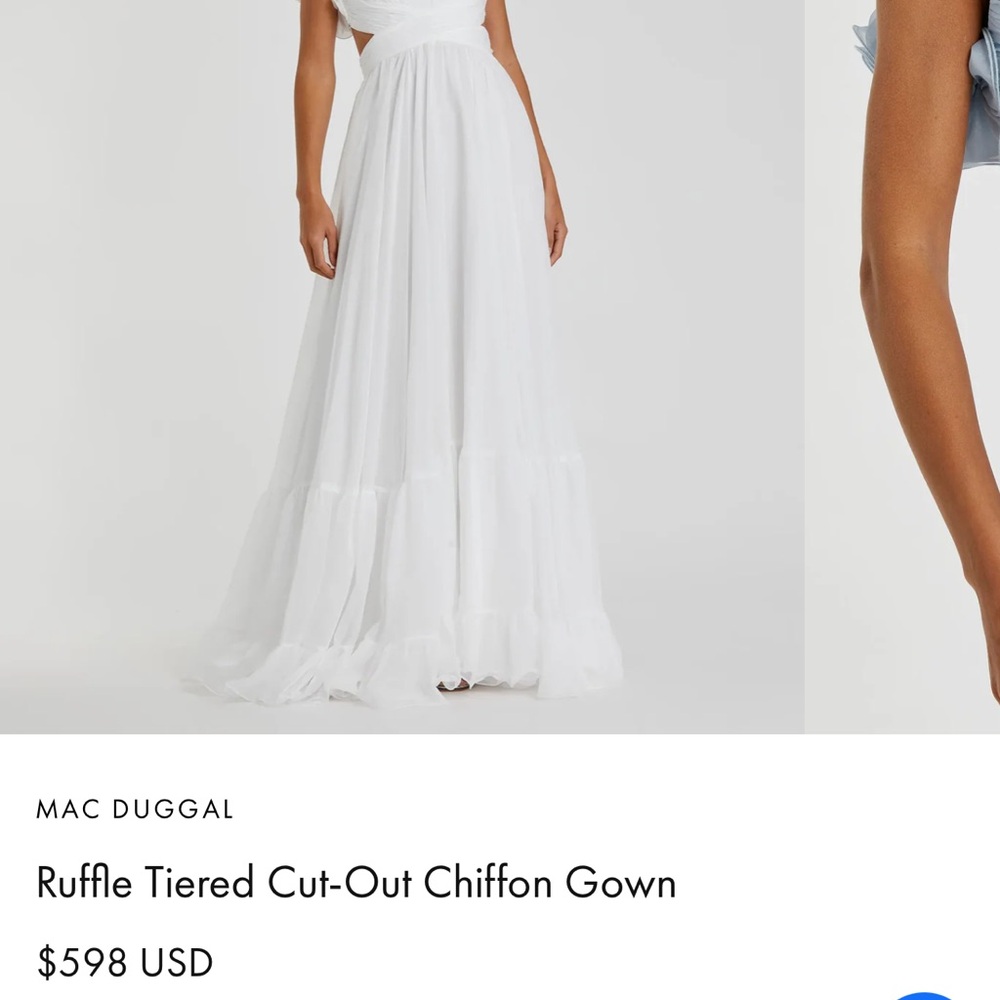 Mac Duggal White Ruffle Tiered Chiffon Gown